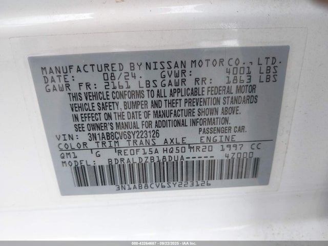 3N1AB8CV6SY223126 Nissan 2025