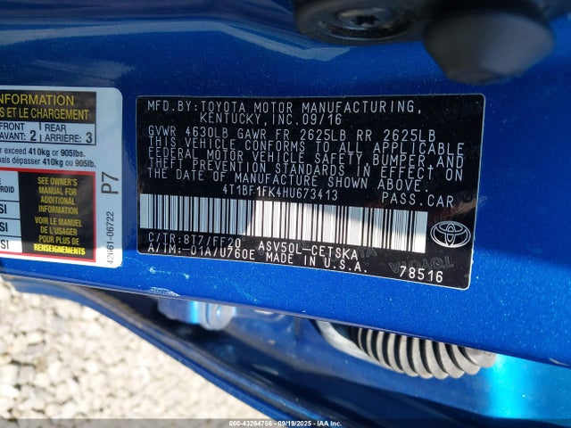 Toyota 2ar-fe 2017 4T1BF1FK4HU673413 Image 9