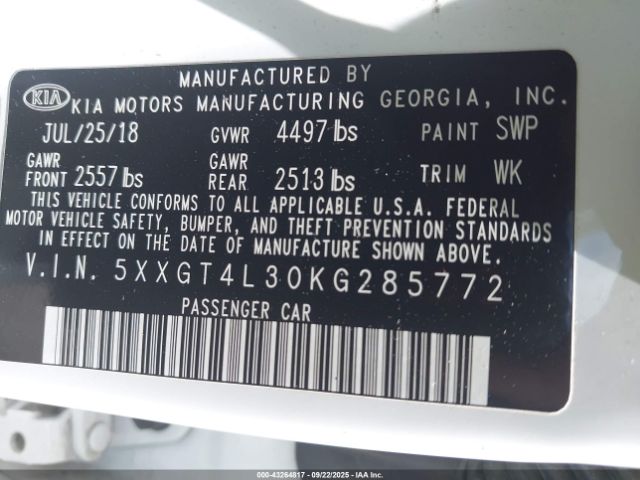 2019 KIA OPTIMA 5XXGT4L30KG285772 Photo 8