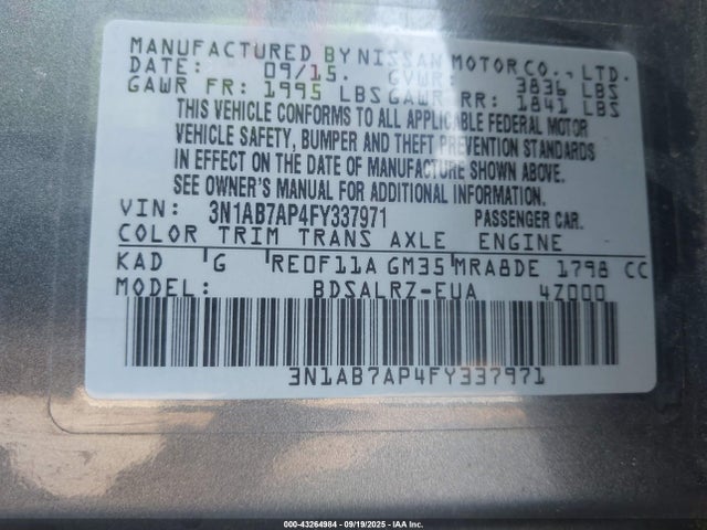 3N1AB7AP4FY337971 Nissan Sentra