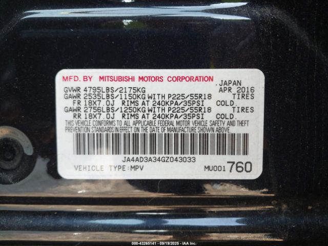 2016 MITSUBISHI OUTLANDER JA4AD3A34GZ043033 Photo 8