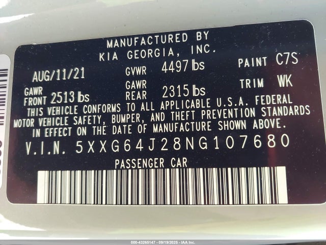 5XXG64J28NG107680 KIA t-gdi gamma ii