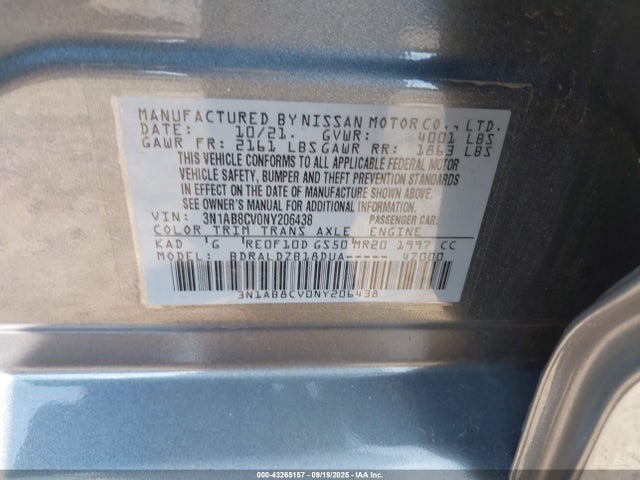 3N1AB8CV0NY206438 Nissan 2022