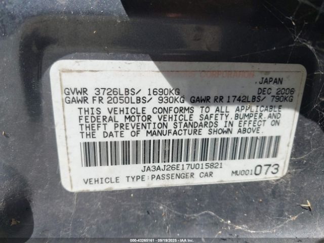 2007 MITSUBISHI LANCER JA3AJ26E17U015821 Photo 8