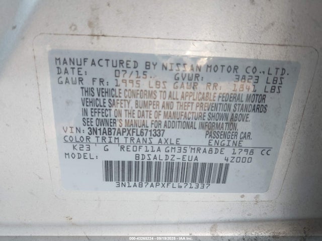 3N1AB7APXFL671337 Nissan Sentra