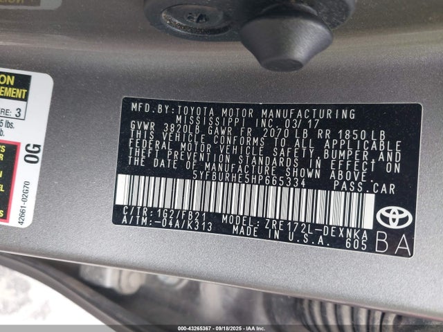 Toyota 2zr-fe 2017 5YFBURHE5HP665334 Image 9