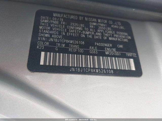 JN1BJ1CP8KW526108 Nissan ROGUE SPORT