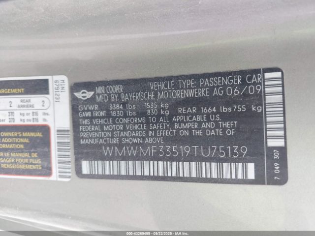 2009 MINI COOPER WMWMF33519TU75139 Photo 8