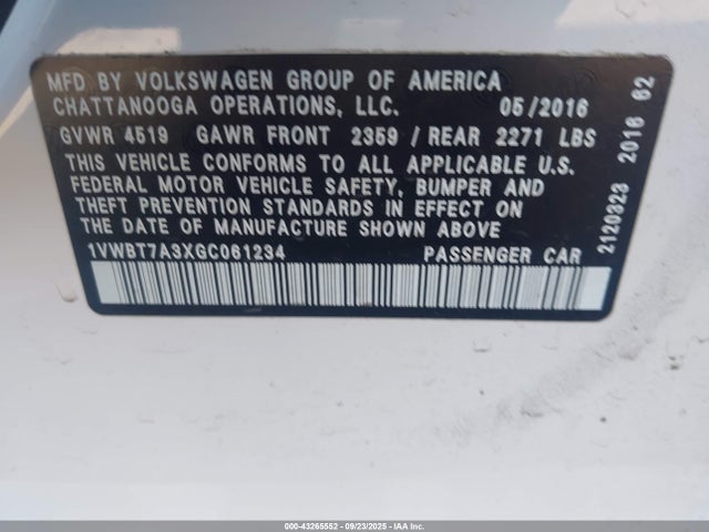 1VWBT7A3XGC061234 Volkswagen Passat
