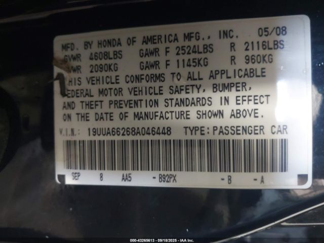 2008 ACURA TL 19UUA66268A046448 Photo 8