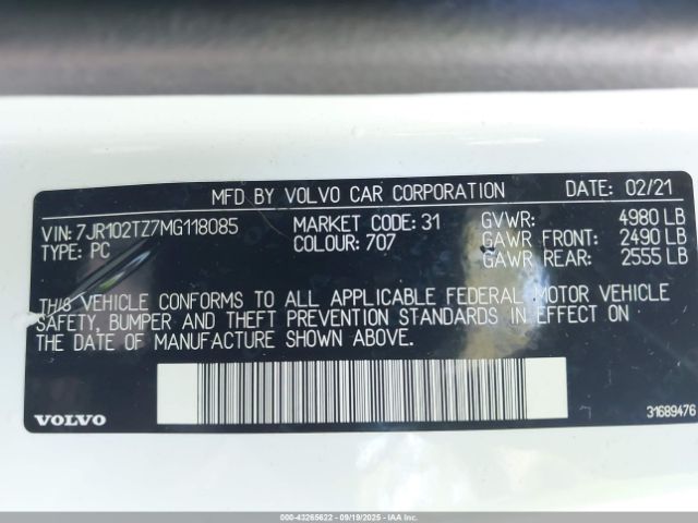 2021 VOLVO S60 7JR102TZ7MG118085 Photo 8