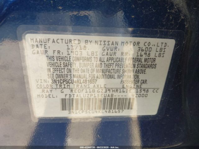 2019 NISSAN KICKS 3N1CP5CU4KL481657 Photo 8