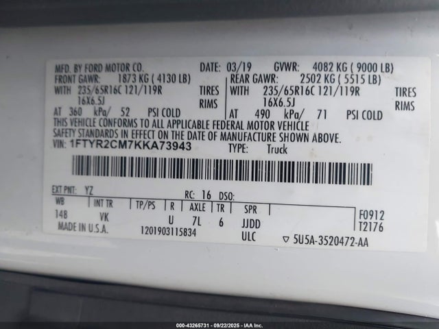 Ford 2019 2019 1FTYR2CM7KKA73943 Image 9
