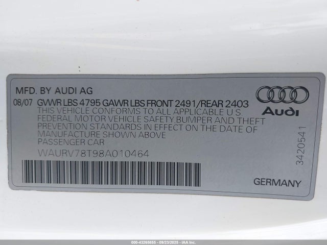 2008 AUDI S5 WAURV78T98A010464 Photo 8