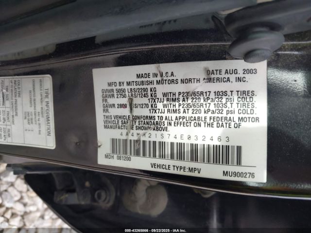 2004 MITSUBISHI ENDEAVOR 4A4MM21S74E032463 Photo 8