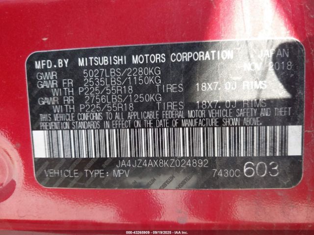 2019 MITSUBISHI OUTLANDER JA4JZ4AX8KZ024892 Photo 8