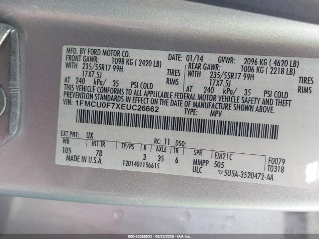 Ford ESCAPE S 2014 1FMCU0F7XEUC26662 Image 9