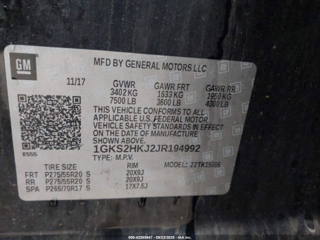 2018 GMC YUKON XL 1GKS2HKJ2JR194992 Photo 8