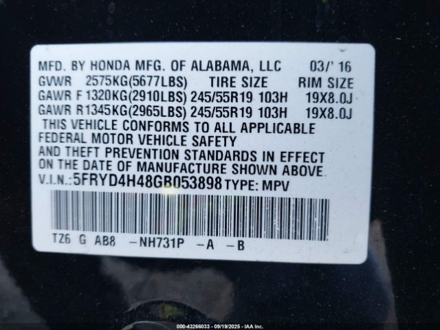 2016 ACURA MDX 5FRYD4H48GB053898 Photo 8