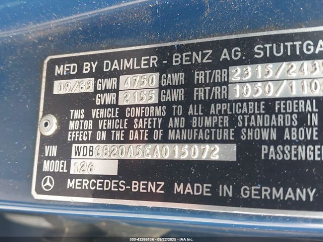 1984 MERCEDES-BENZ 300 WDBCB20A5EA015072 Photo 8
