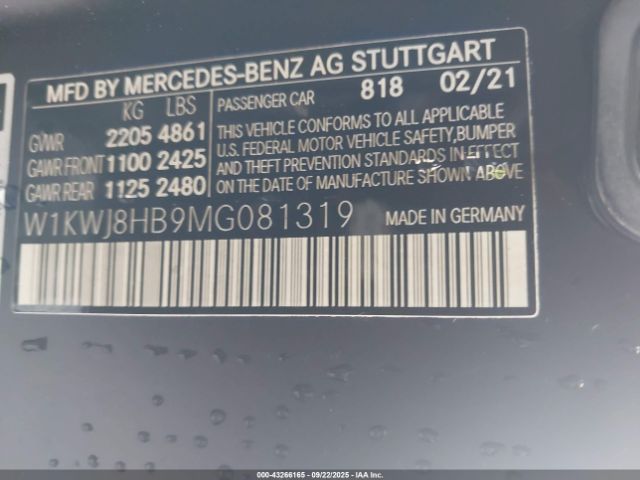 2021 MERCEDES-BENZ AMG C 63 W1KWJ8HB9MG081319 Photo 8