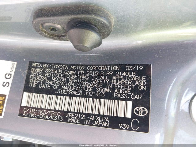JTDEPRAE2LJ021463 Toyota 2zr-fae