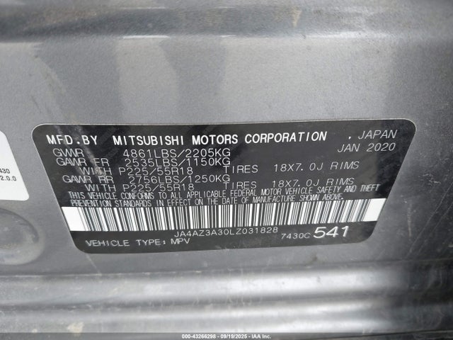 2020 MITSUBISHI OUTLANDER JA4AZ3A30LZ031828 Photo 8