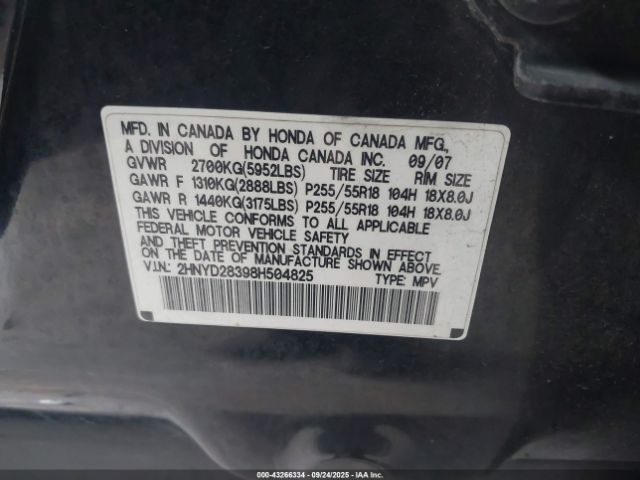 2008 ACURA MDX 2HNYD28398H504825 Photo 8