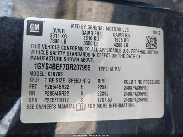 2013 CADILLAC ESCALADE 1GYS4BEF7DR207955 Photo 8