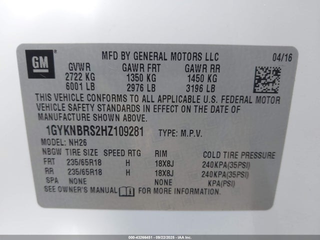 2017 CADILLAC XT5 1GYKNBRS2HZ109281 Photo 8
