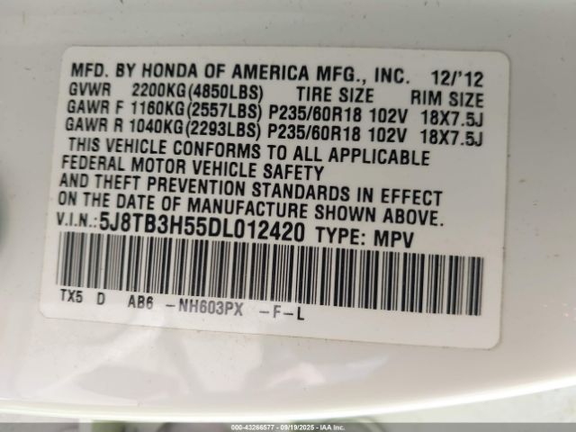 2013 ACURA RDX 5J8TB3H55DL012420 Photo 8