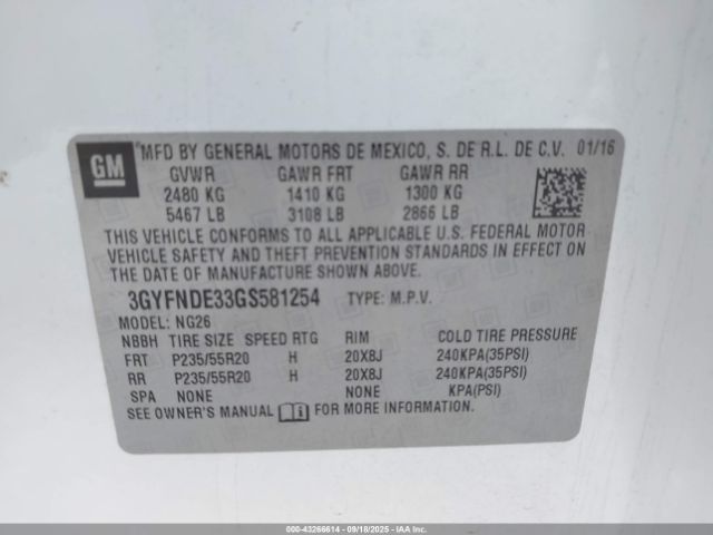 2016 CADILLAC SRX 3GYFNDE33GS581254 Photo 8