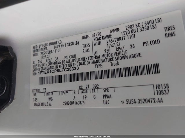 Ford 2.7l-4v 2020 1FTEX1CP6LFC28330 Image 9