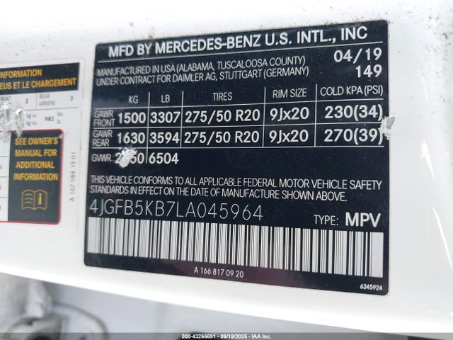 Mercedes-Benz m256 2020 4JGFB5KB7LA045964 Image 9