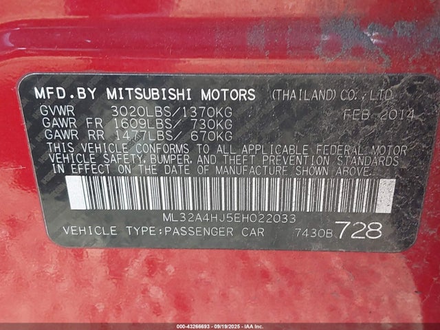 Mitsubishi Mirage 2014 ML32A4HJ5EH022033 Image 9