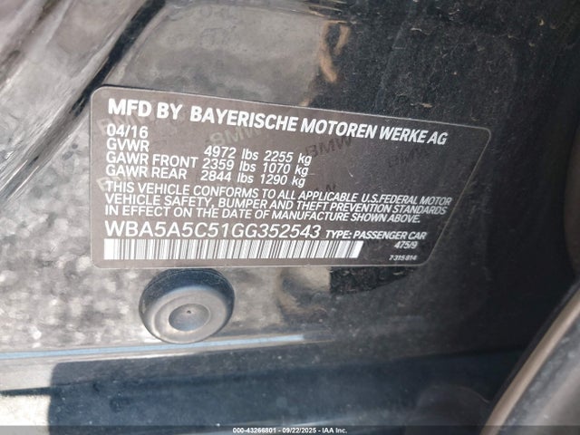 BMW 2016 2016 WBA5A5C51GG352543 Image 9