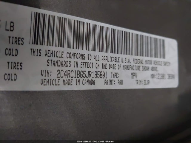 2C4RC1BG5JR185801 Chrysler 2018