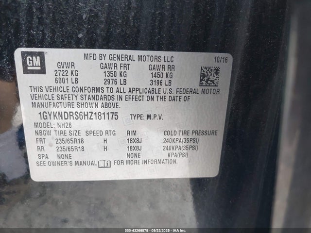 2017 CADILLAC XT5 1GYKNDRS6HZ181175 Photo 8