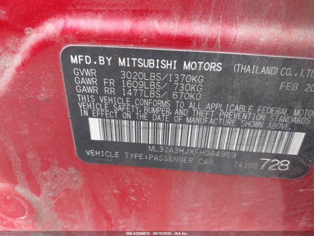 2015 MITSUBISHI MIRAGE ML32A3HJXFH044959 Photo 8