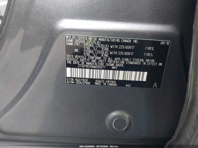 2T3ZFREV9GW305677 Toyota 2ar-fe