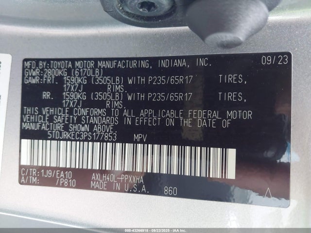 5TDJRKEC3PS177853 Toyota SIENNA XLE