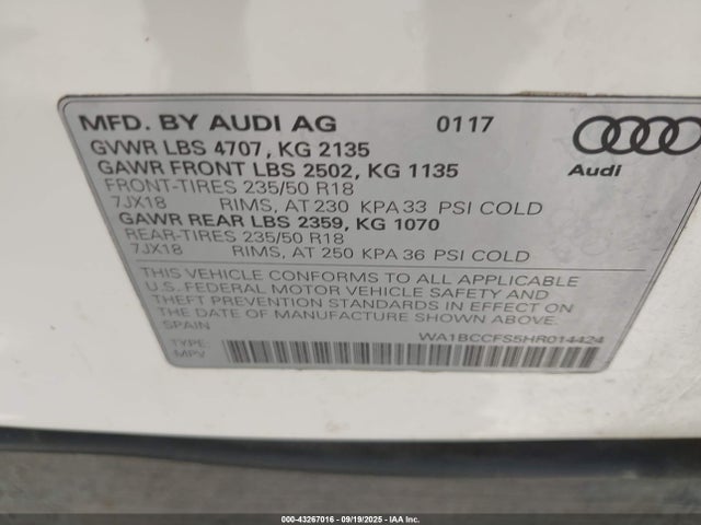 2017 AUDI Q3 WA1BCCFS5HR014424 Photo 8