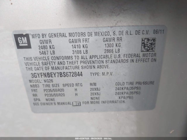 2011 CADILLAC SRX 3GYFNBEY7BS672844 Photo 8