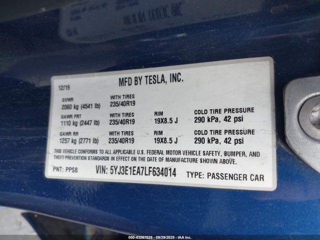 2020 TESLA MODEL 3 5YJ3E1EA7LF634014 Photo 8
