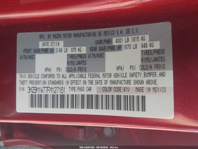 3MZBM1W77FM127161 Mazda pe