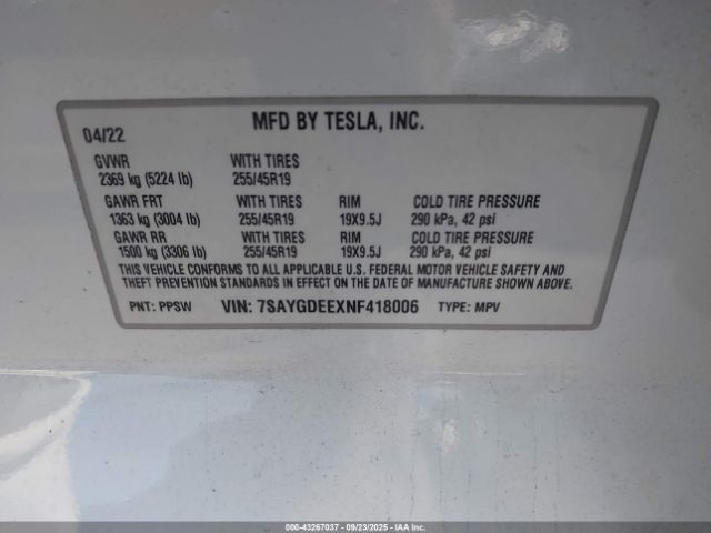 2022 TESLA MODEL Y 7SAYGDEEXNF418006 Photo 8