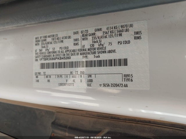 Ford 3.5l v6 cyclone 2023 1FTBR3X86PKB45280 Image 8