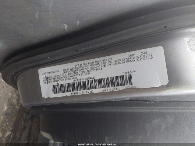 Aukcja sprzedaży 2009 Subaru Outback 2.5i, vin: 4S4BP61C697347283, numer aukcji: 43267155