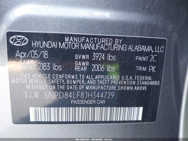 Hyundai mpi nu 2018 5NPD84LF8JH344729 Image 9