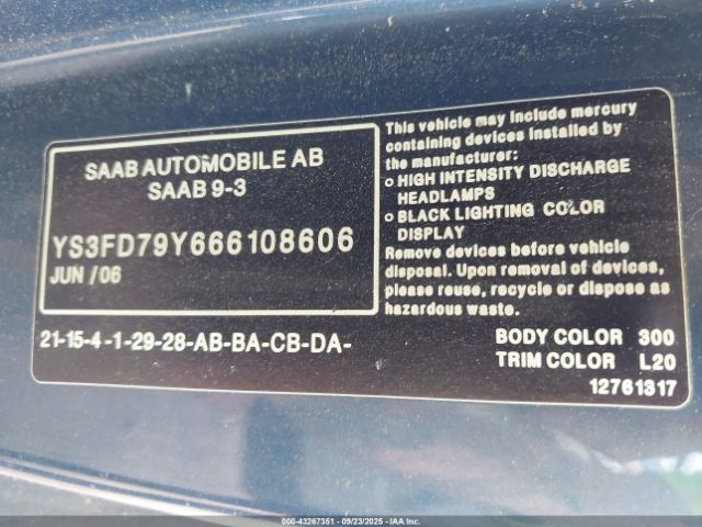 2006 SAAB 9-3 YS3FD79Y666108606 Photo 8